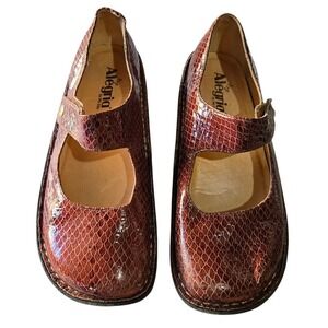 Alegria Mary Jane Shoes Burgundy Snake Embossed Leather Comfort Women's 7